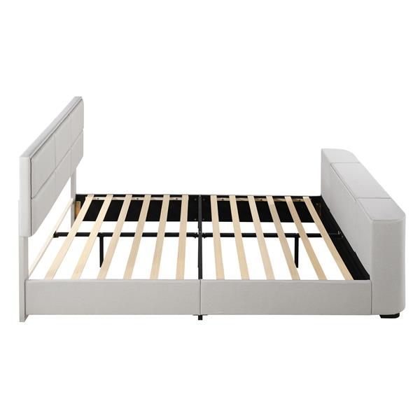 Queen Size Upholstery TV Platform Bed Frame with Height- adjustable Headboard and Support Legs,Beige