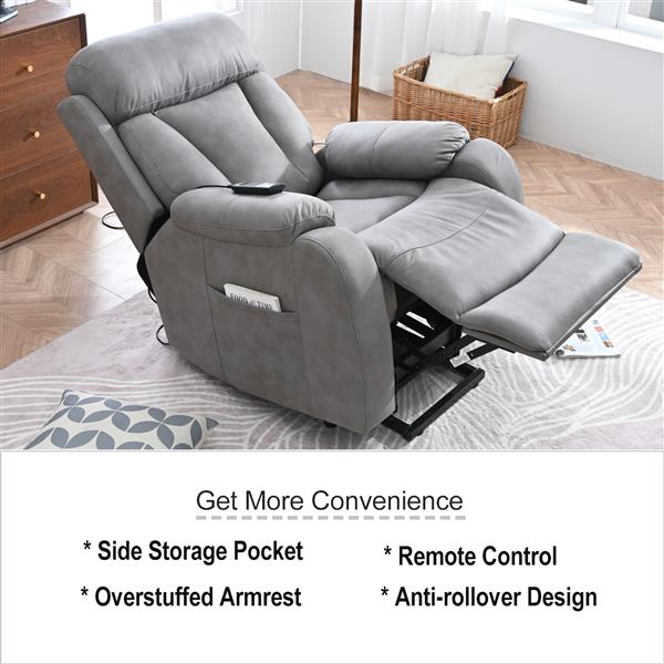 Electric Power Lift Recliner Chair for Elderly, Fabric Recliner Chair for Seniors, Home Theater Seating,Living Room Chair,Side Pocket, Remote Control,Light Gray