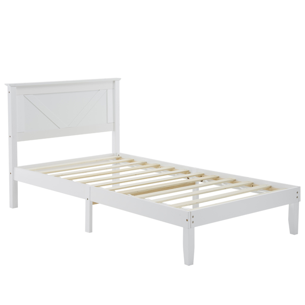 Twin Size Solid Wood Platform Bed Frame with Headboard White