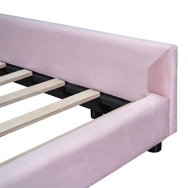 Twin+Full Upholstered Platform Bed Set with Semicircular Headboard, Pink