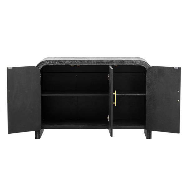 Retro Minimalist Curved Sideboard with ld Handles and Adjustable Dividers for Living Room or Dining Room (Antique Black)