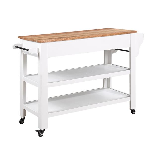 57 inch Rolling Kitchen Island with Storage,Kitchen Cart with Solid OAK Wood Top,Two-sided Kitchen island Cart on Wheels ,Wine and Spice Rack, Large Kitchen Cart with 2 Drawers, Milk White+Natural Top