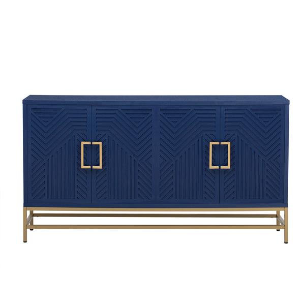 Retro-Style Sideboard with Adjustable Shelves, Rectangular Metal Handles and Legs for  Kitchen, Living room, and Dining Room  (Navy)