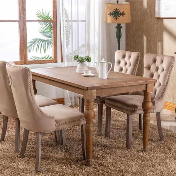 Modern, High-end Tufted Solid Wood Contemporary Velvet Upholstered Dining Chair with Wood Legs Nailhead Trim 2-Pcs Set, Khaki