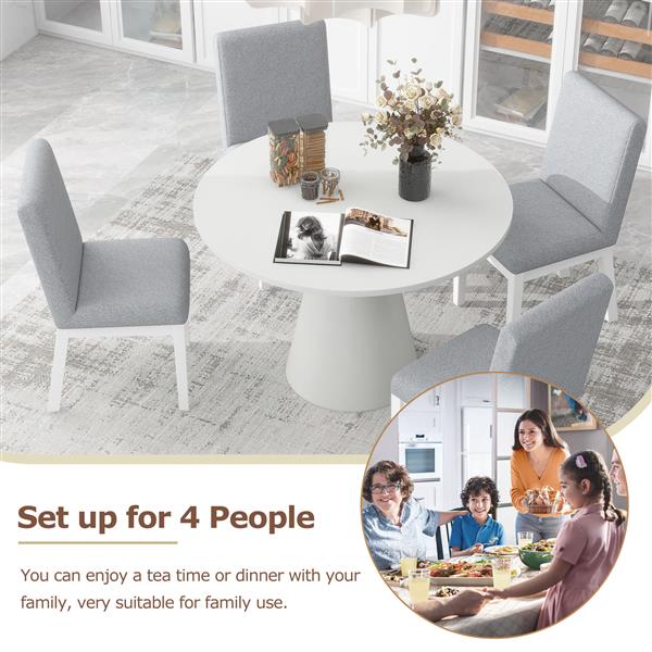 5-piece Dining Set Retro Round Table with 4 Upholstered Chairs for Living Room, Dining Room (White)