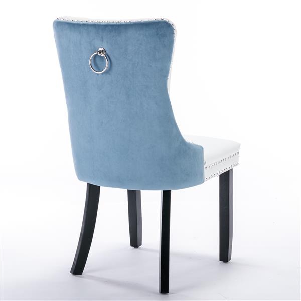 Furniture,Modern, High-end Tufted Solid Wood Contemporary PU and Velvet Upholstered Dining Chair with Wood Legs Nailhead Trim  2-Pcs Set, White+Light Blue, SW2101WL