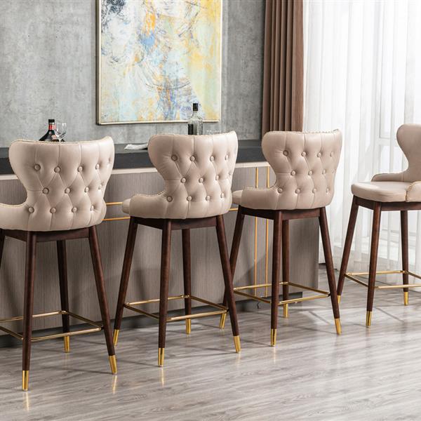 Furniture,29.9" Modern Leathaire Fabric bar chairs, Tufted ld Nailhead Trim ld Decoration Bar stools,Set of 2 (Beige)