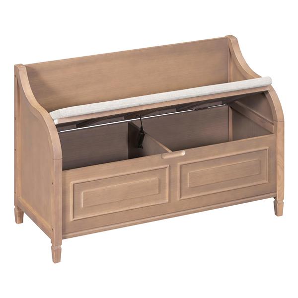 Rustic Style Solid wood Entryway Multifunctional Storage Bench with Safety Hinge (Brown+ Beige)