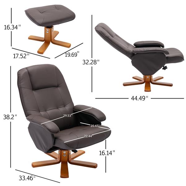 Recliner Chair with Ottoman, Swivel Recliner Chair with Wood Base for Livingroom, Bedroom, Faux Leather Beige,Brown