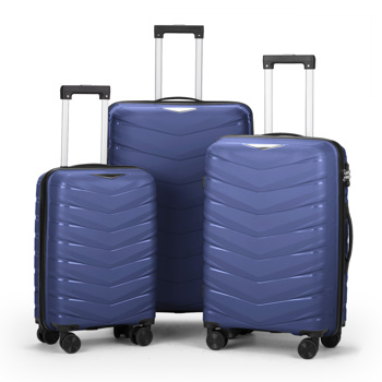 FCH V-shaped stripes 3-in-1 PP trolley case 20in 24in 28in PP iron trolley classic color - dark blue (grain pattern)