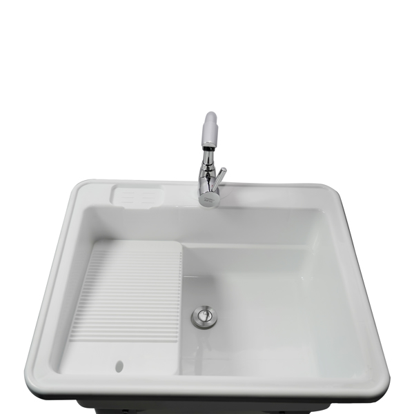 White Color Utility Sink Laundry Tub with Hot & Cold Water Faucet for Home, Garage or Shop