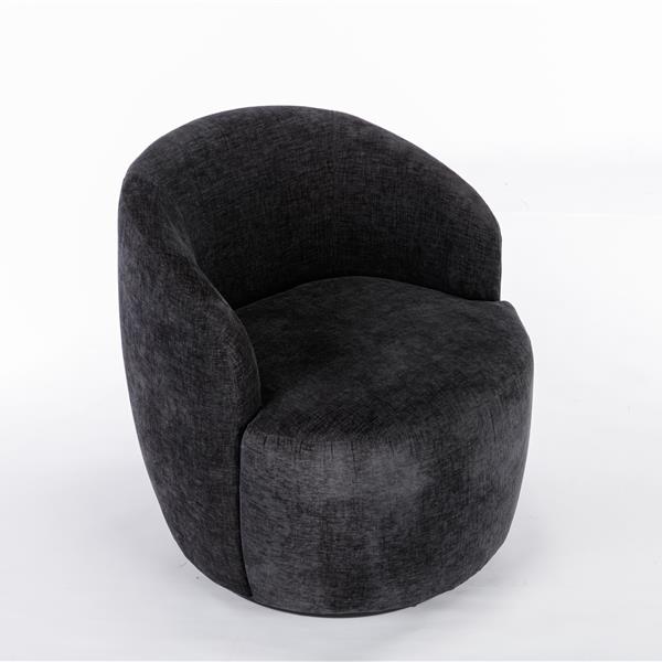 Chenille Fabric Swivel Armchair Barrel Chair With Black Powder Coating Metal Ring,Black