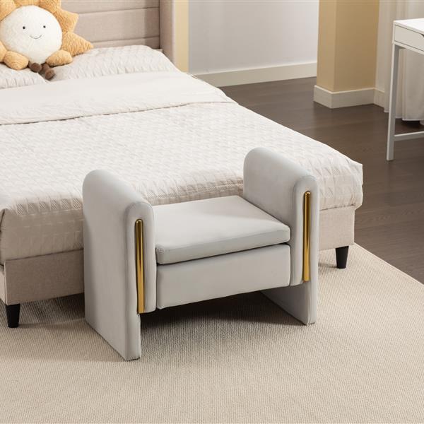 031-Velvet Fabric Single Bench Shoe Bench Makeup Bench For Bedroom Indoor,Light Gray