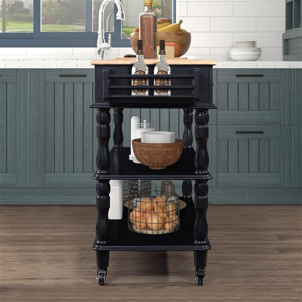 56 inch Rolling Kitchen Island with Storage,Kitchen Cart with Solid OAK Wood Top,Two-sided Kitchen island Cart on Wheels , Wine and Spice Rack, Large Kitchen Cart with 2 Drawers, Black+Natural Top