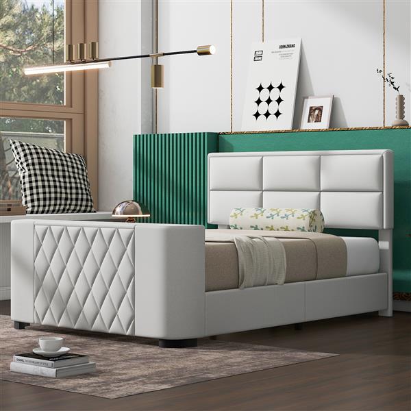 Queen Size Upholstery TV Platform Bed Frame with Height- adjustable Headboard and Support Legs,Beige