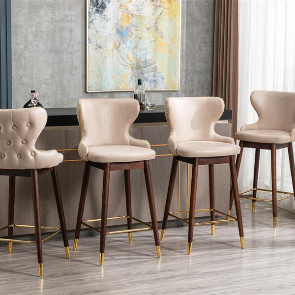 Furniture,29.9" Modern Leathaire Fabric bar chairs, Tufted ld Nailhead Trim ld Decoration Bar stools,Set of 2 (Beige)