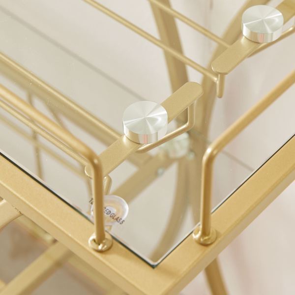 Electroplated Glass Bar Cart, With Wine Rack And Glass Holder, For Kitchen, Serving, Hotel  Gold