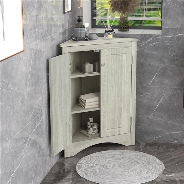 Oak Triangle Bathroom Storage Cabinet with Adjustable Shelves, Freestanding Floor Cabinet for Home Kitchen