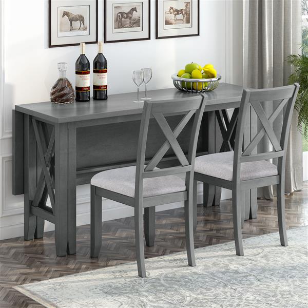 6-Piece Family Dining Room Set Solid Wood Space Saving Foldable Table and 4 Chairs with Bench for Dining Room (Gray)