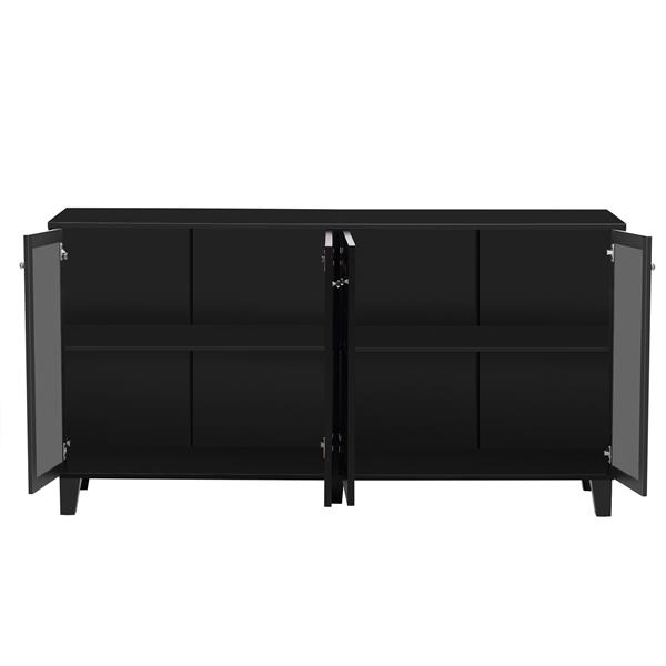 Buffet Cabinet with Adjustable Shelves, 4-Door Mirror Hollow-Carved TV stand for TVs Up to 70'', Multi-functional Console Table with Storage Credenza Cabinet for Living Room, Black