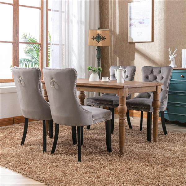 Modern, High-end Tufted Solid Wood Contemporary Velvet Upholstered Dining Chair with Wood Legs Nailhead Trim 2-Pcs Set,Gray