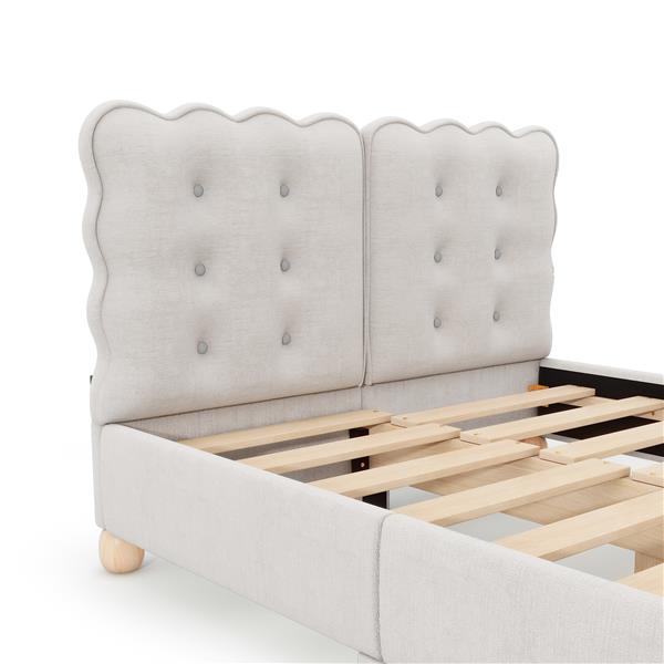 Full Size Upholstered Platform Bed with Support Legs,Beige