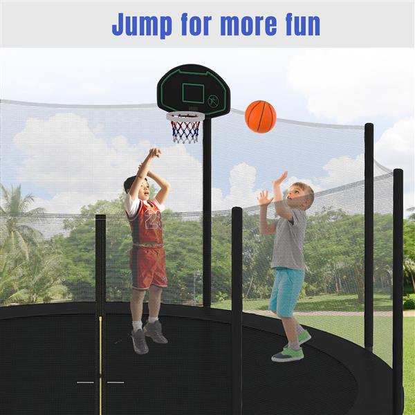 14FT Trampoline for Kids with Safety Enclosure Net, Basketball Hoop and Ladder, Easy Assembly Round Outdoor Recreational Trampoline