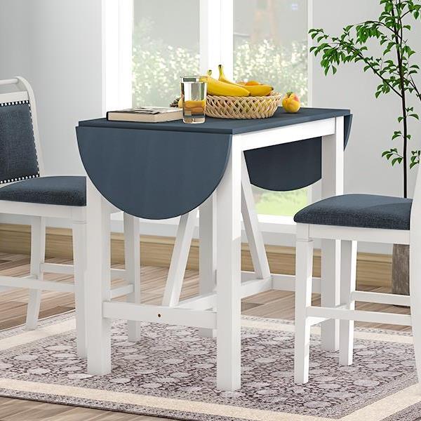 3-Piece Wood Counter Height Drop Leaf  Dining Table Set with 2 Upholstered Dining Chairs for Small Place, White+Gray