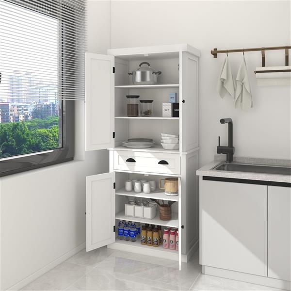 71" Kitchen Pantry Storage Cabinet , with 4 Doors, Drawer, 2 Adjustable Shelves,  Cupboard for Dining Room Living Room, Laundry-White