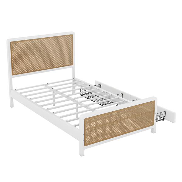 Full Size Metal Platform Bed with 2 Drawers, White