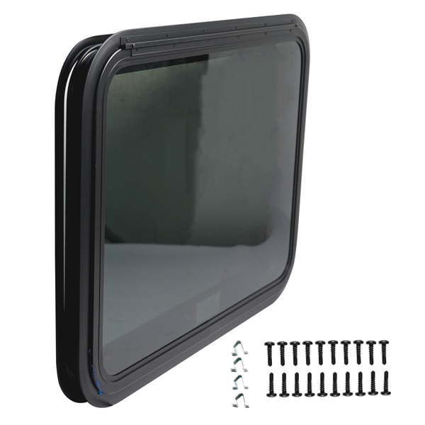 30" W x 22" H Tinted RV Window with Net Screen and Trim Ring RV Exit Window