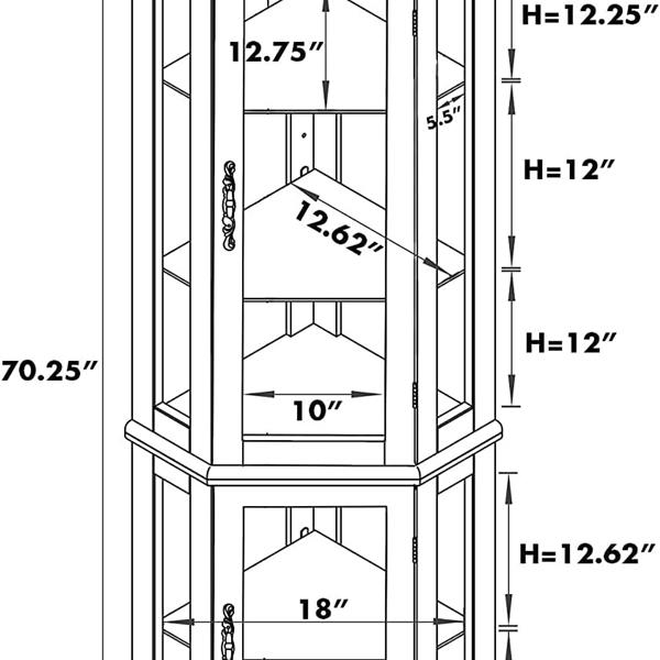Corner Curio Cabinet with Lights, Adjustable Tempered Glass Shelves, Mirrored Back, Display Cabinet,Walnut(E26 light bulb not included)