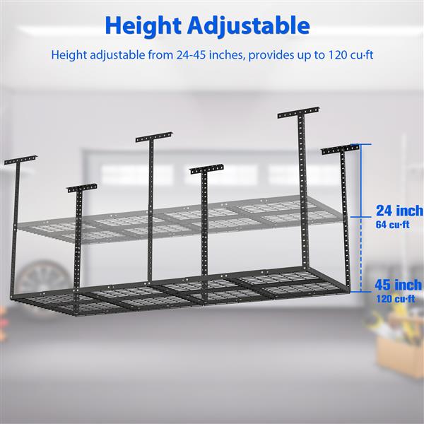 4x8ft Overhead Garage Storage Rack,Adjustable Garage Storage Organization Systerm,Heavy Duty Metal Garage Ceiling Storage Racks,660lbs Weight Capacity,Black