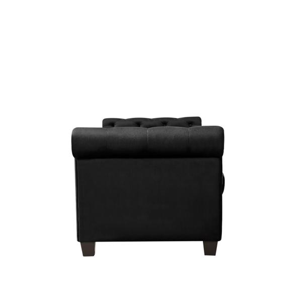 Black,  Solid Wood Legs Velvet Rectangular Sofa Bench with Attached Cylindrical Pillows 