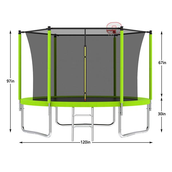 10FT Trampoline for Kids,  Basketball Hoop and Ladder, Outdoor Kids Trampoline with Safety Enclosure,Fast Assembly for Backyard Fun,ASTM Approved