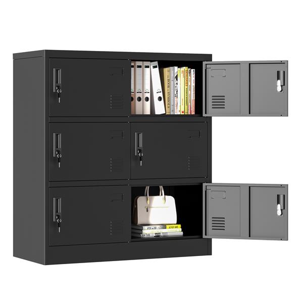 6-Door Employee Storage Locker, Metal Lockers for Office, Gym, School, and Homewith Card Slot (Black)