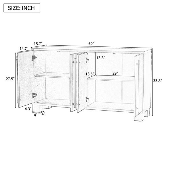 Wood Traditional Style Sideboard with Adjustable Shelves and Gold Handles for Kitchen, Dining Room and Living Room (Taupe)