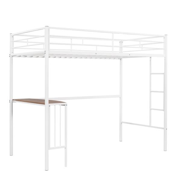 Twin Metal Loft Bed with Desk, Ladder and Guardrails, Loft Bed for Bedroom, White