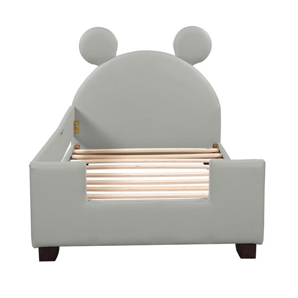 Twin Size Upholstered Daybed with Carton Ears Shaped Headboard, Grey