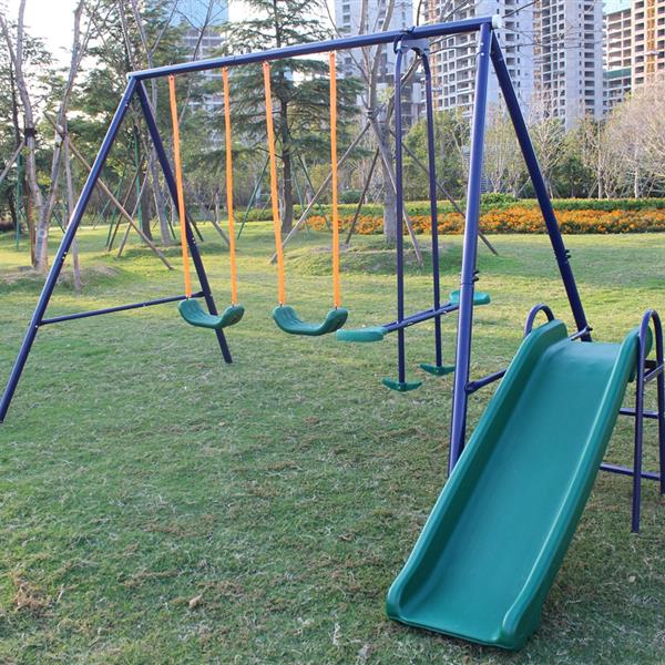 A-Frame Metal Swing Set w/ Slide (Blue, Green, Orange)