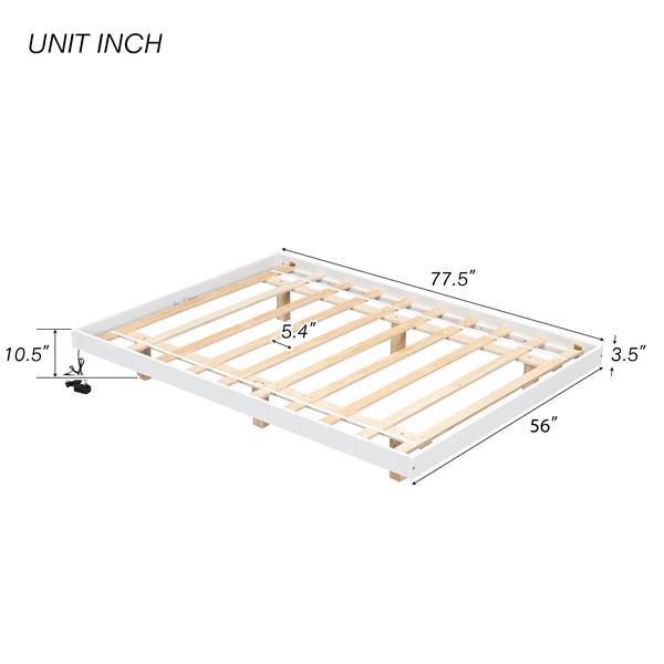 Full Size Floating Bed with LED Lights Underneath,Modern Full Size Low Profile Platform Bed with LED Lights,White