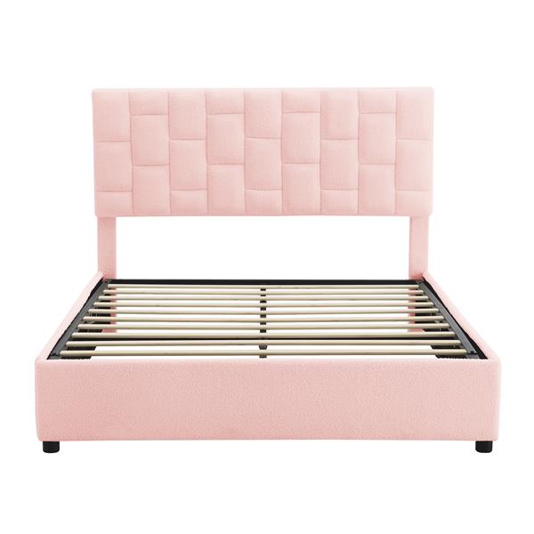 Queen Size Upholstered Platform bed with Height-adjustable Headboard and Under-bed Storage Space,Pink