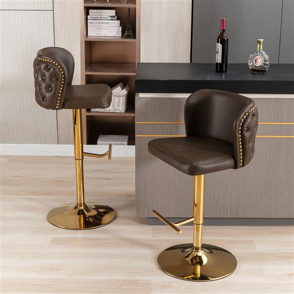 Furniture,Swivel Barstools Adjusatble Seat Height, Modern PU Upholstered Bar Stools with  the whole Back Tufted, for Home Pub and Kitchen Island（Brown, Set of 2）