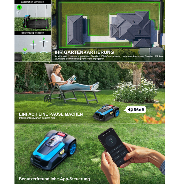 FINE FOX X3 Automatic Robotic Lawn,20V 4.0Ah Battery Powered,Self-Charging,Bluetooth Wi-Fi Connect,Mows Up to 1/4 Acre,10000 Sq.Ft,