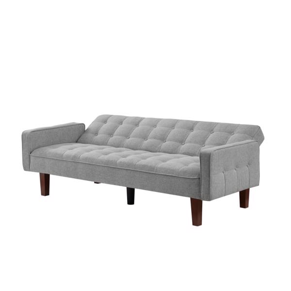 Grey, Linen Futon Sofa Bed 73.62 Inch Fabric Upholstered Convertible Sofa Bed, Minimalist Style for Living Room, Bedroom.