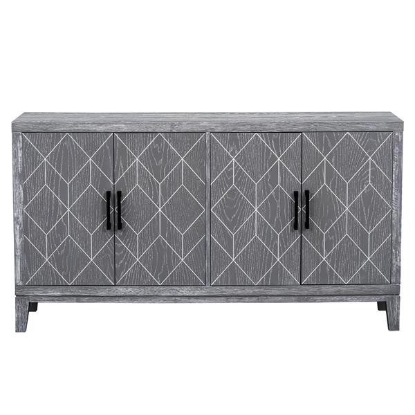 4-door Retro Sideboard with Adjustable Shelves, Two Large Cabinet with Long Handle, for Living Room and Dining Room (Light Gray)