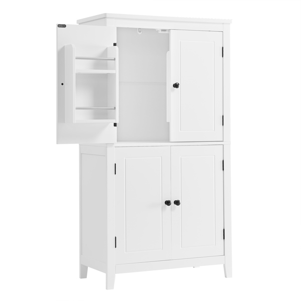 Elegant Bathroom Floor Storage Cabinet, Bathroom Storage Unit, Freestanding Cabinet with 4 Doors, Adjustable Shelves, Adaptable Shelves, White 