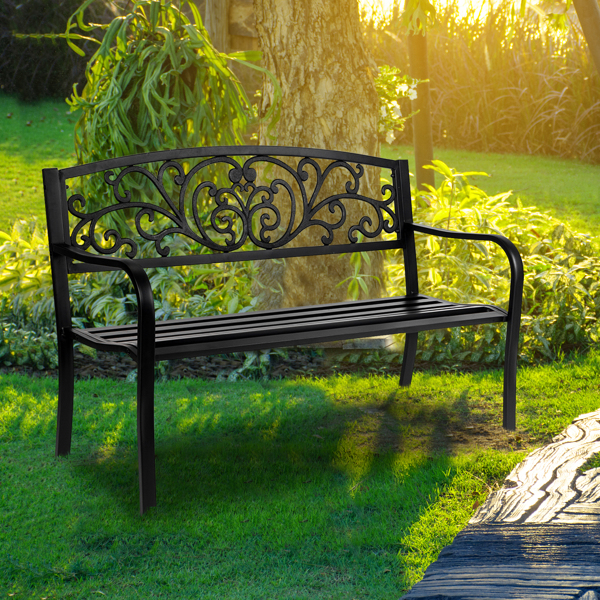 50" Iron Outdoor Courtyard Decoration Park Leisure Bench