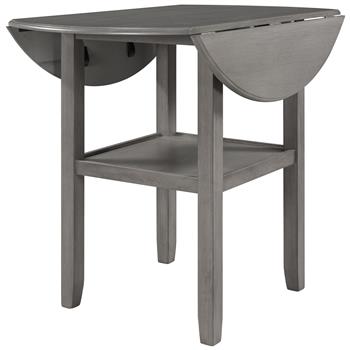 Farmhouse Round Counter Height Kitchen Dining Table with Drop Leaf  and One Shelf for Small Places, Gray