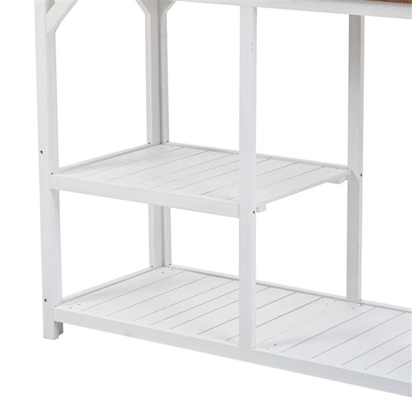 64.6" Large Outdoor Potting Bench, Garden Potting Table, Wood Workstation with 6-Tier Shelves, Large Tabletop and Side Hook for Mudroom, Backyard,White